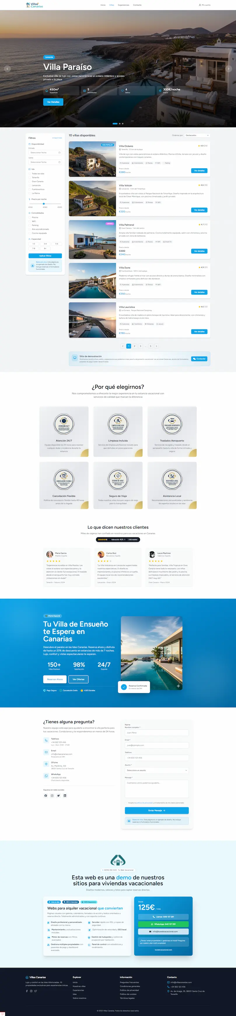 Captura de imagen de web Villas Canarias - Portal que gestiona múltiples propiedades en Canarias